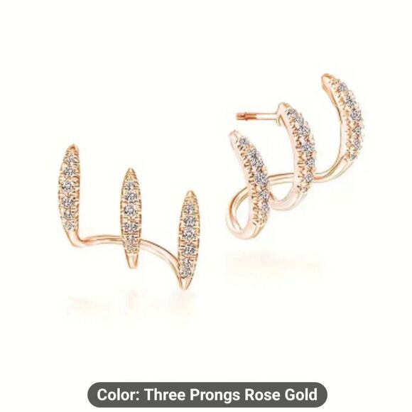 Dazzling Claw Design Stainless Steel Stud Earrings with Cubic Zirconia - Picture 5 of 10